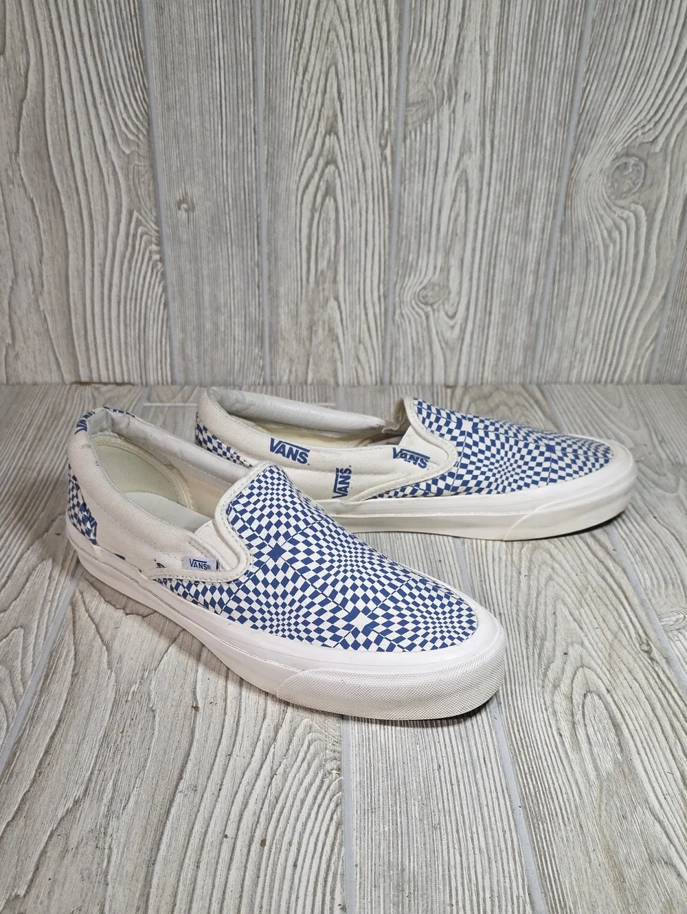Vans OG Classic Slip On LX Blue White Optical Checkerboard Sneakers Mens Size 10